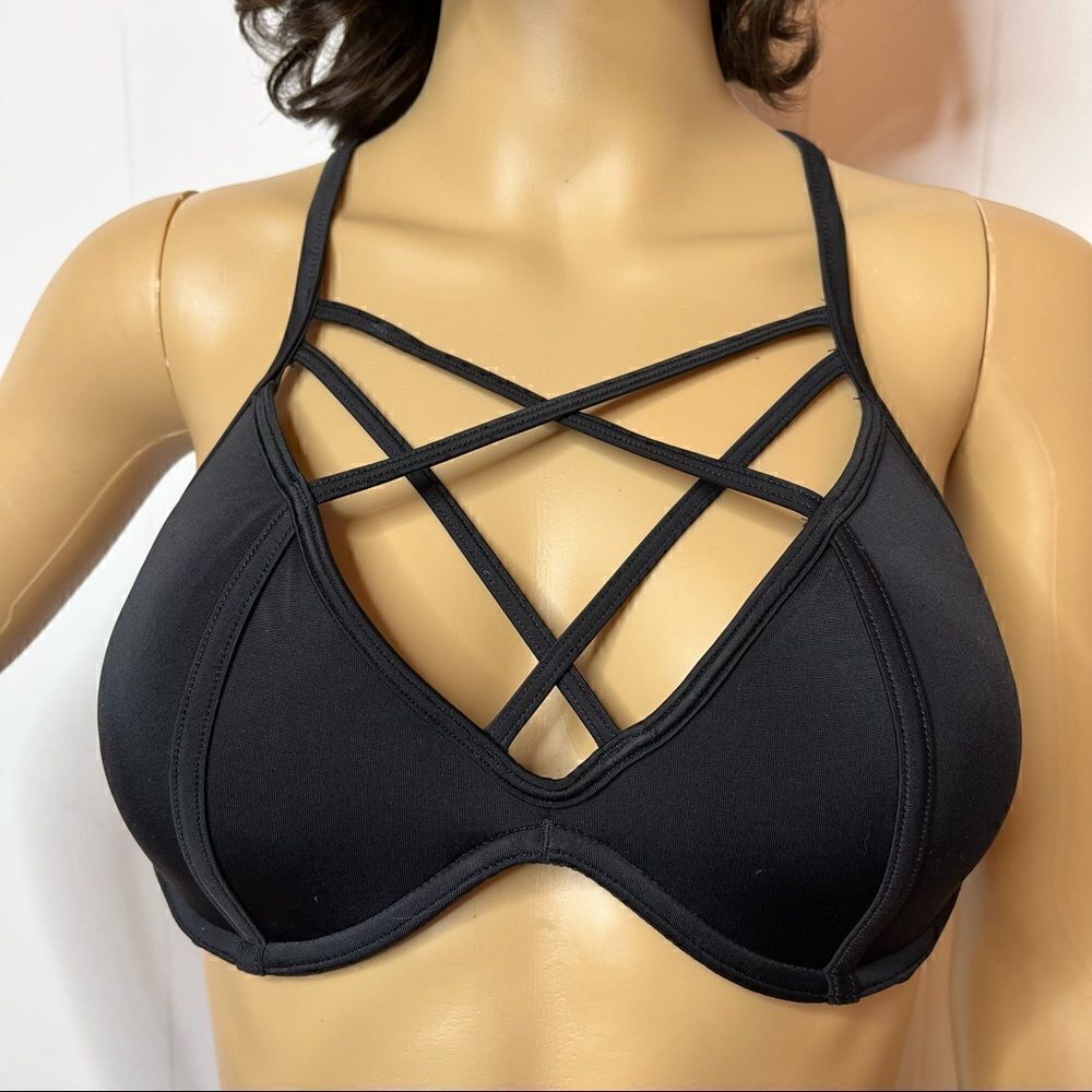 Strappy Bikini Top PINK Victorias Secret Caged T Back Strap Black Size Small
